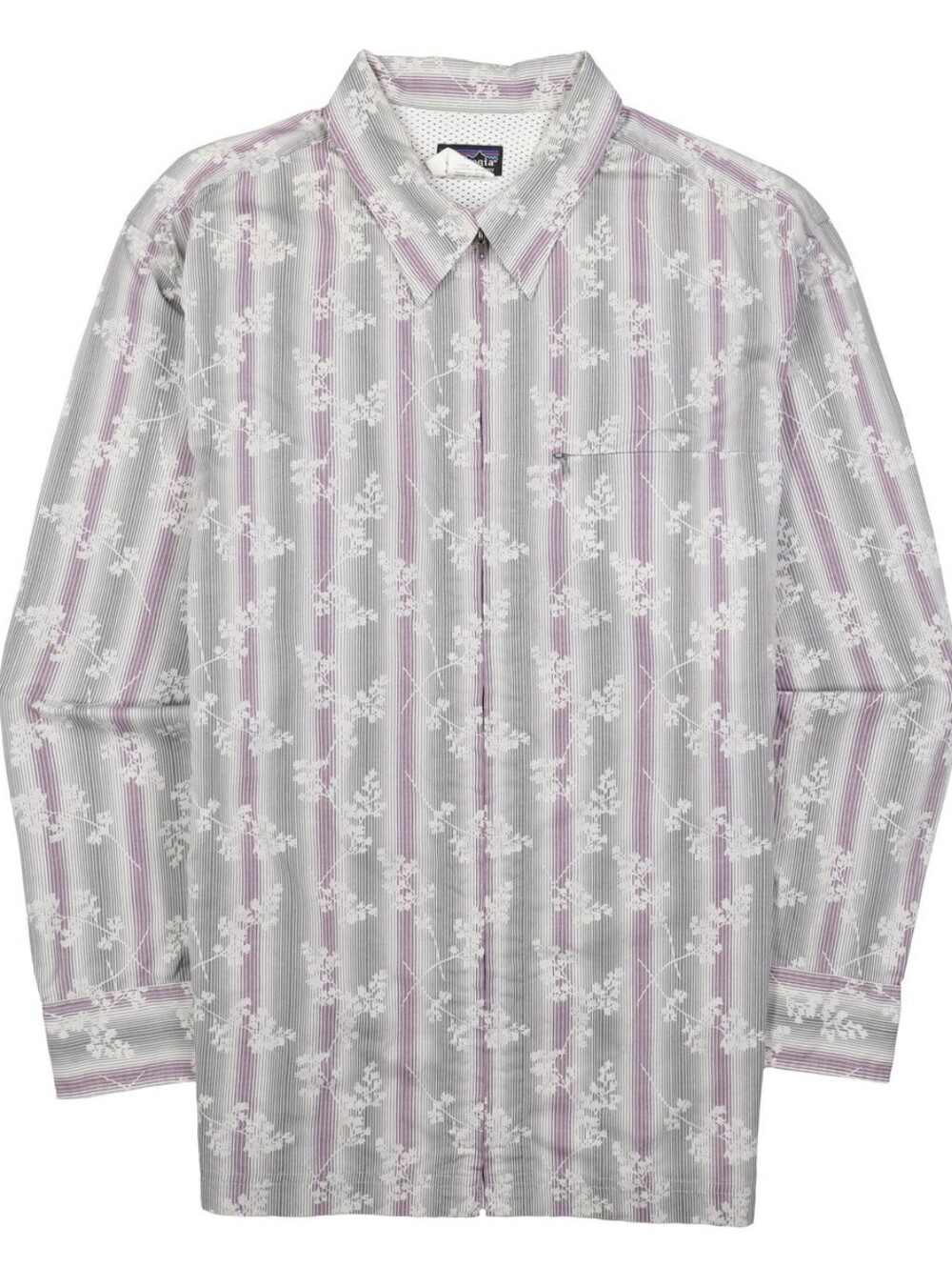 Patagonia Men’s Light Gray & Purple Floral Stripe Button-Down Shirt